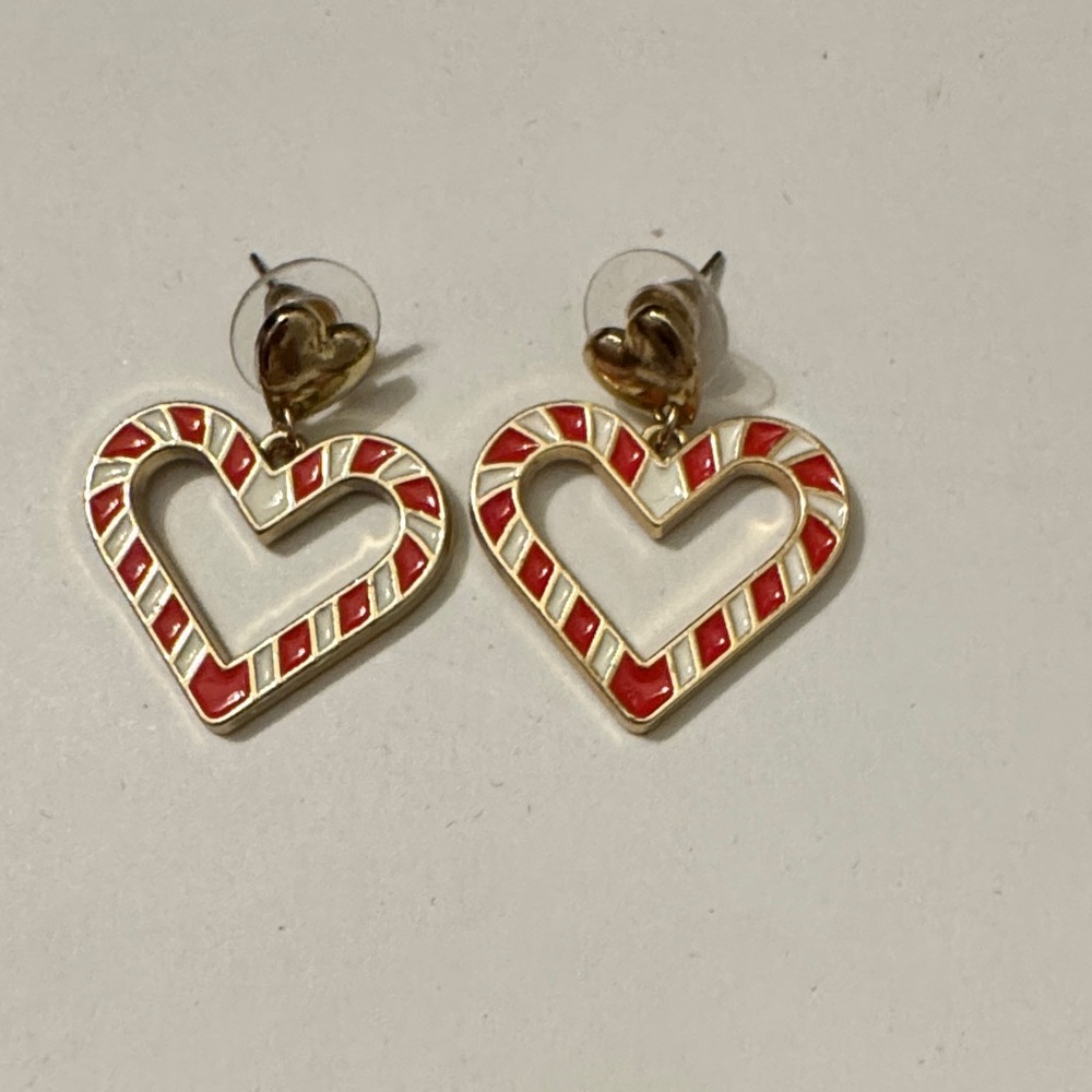 Heart-Shaped Red and Gold Earrings